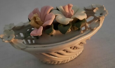 Cestino porta candela in capodimonte vintage 
