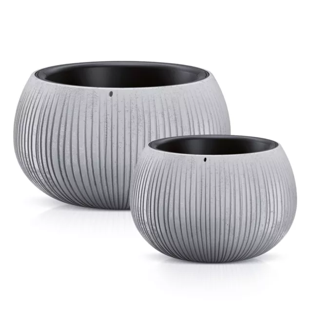2x Vaso Sguardo Concreto Dkb370 + 240 Con Utilizzo Fioriera per Piante Grigio