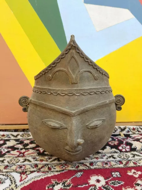 Vintage Ancien Rare Déesse Devi Durga Maa Visage Forme Laiton Pot Navaratri