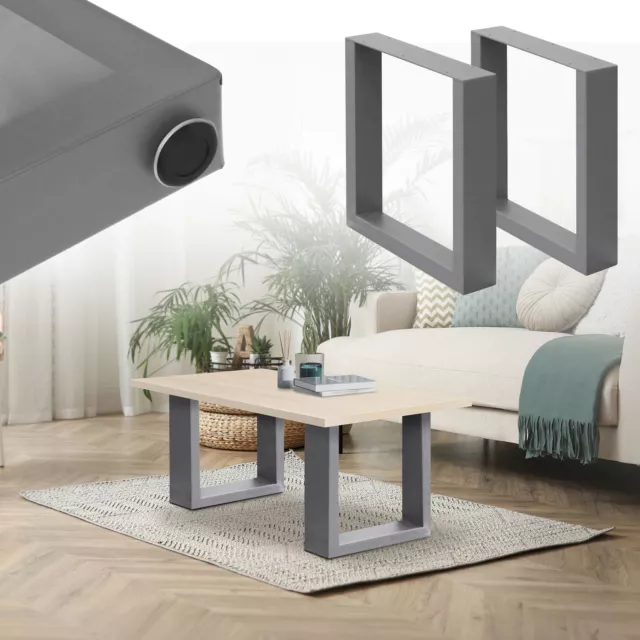 Set de 2 pieds de table industriel piètement meuble profil carré gris 40 x 43 cm