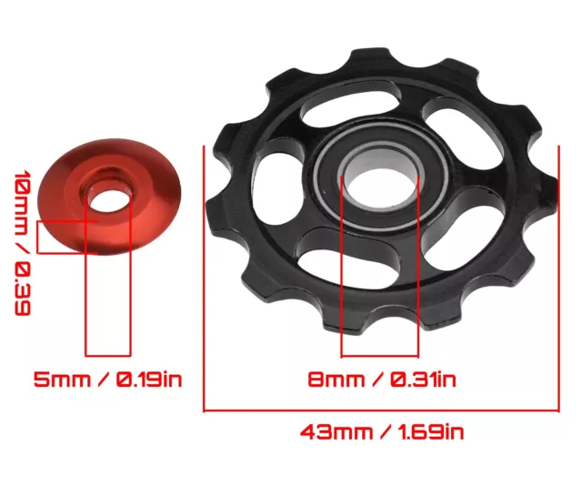 2 x 11T MTB RS Bearing Rear Derailleur Jockey Pulley Wheels For Shimano Black 3