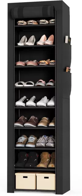 9-Tier Shoe Rack with Cover Tall Organizer for Closet Entryway Holds 18-20 Pairs