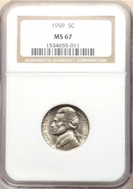 1959 Jefferson Nickel 5c NGC MS67 ONLY 2 COINS ARE GRADED HIGHER! LOW POP!! RARE