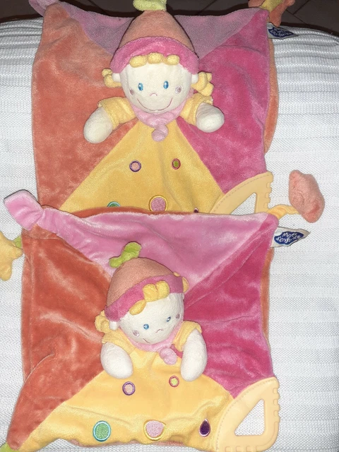 Lot de 2 Doudous Plat Fille Rose/jaune/orange Mots D'enfants