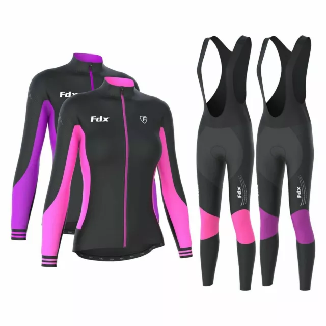 FDX Womens Thermodream Cycling Jersey Winter Thermal Padded Bib tights Combo set