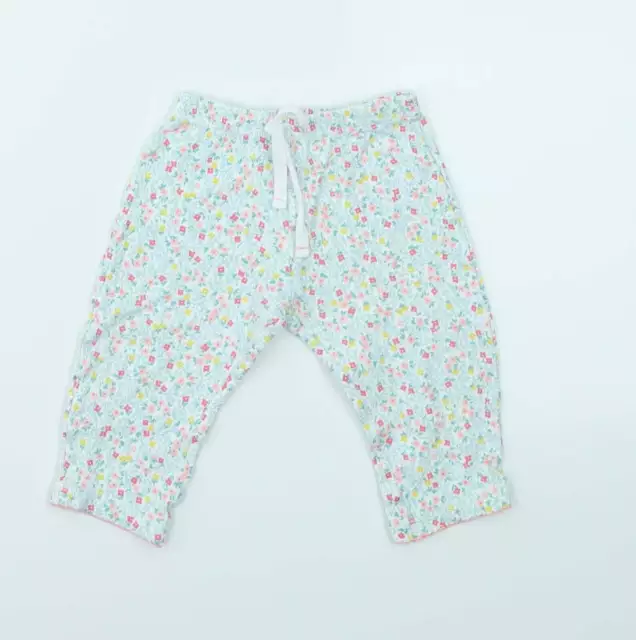 JHON LEWIS Girls Blue Floral Cotton Capri Leggings Size 6-9 Months