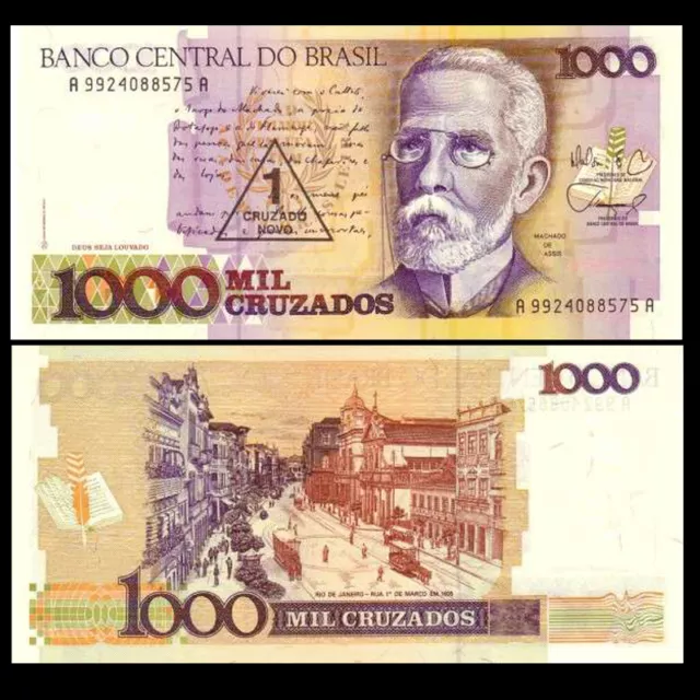 Brazil 1 Cruzado Novo on 1000 Cruzados, 1989, P-216b, UNC-