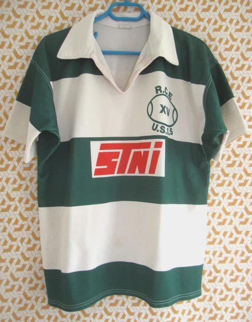 MAILLOT RUGBY VINTAGE porté n°9 cousu années 80 LABURTHE TP SARL LANDES