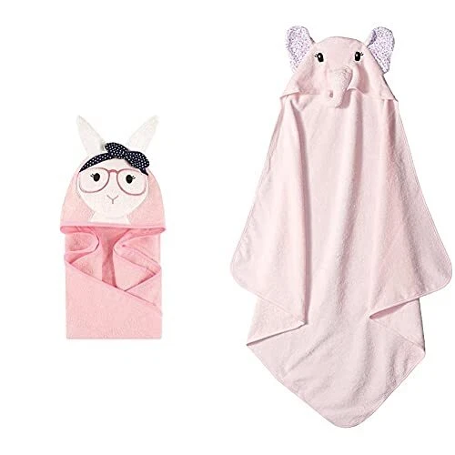 Little Treasure Girl Cotton Animal Face Hooded Towel 2-Pack Hip Bunny Floral ...