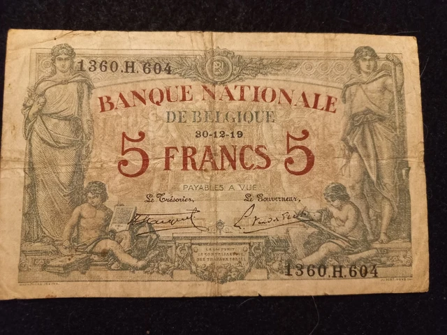 Belgique billet 5 francs 1919 Série H  Banque nationale de belgique Vijf Frank