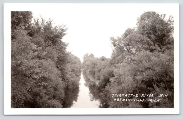 Vermontville Michigan~Clearing Through the Thornapple River~RPPC 1940s Postcard