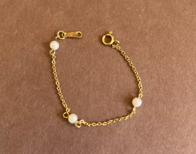 Gold Tone and Faux Pearl Baby Girl First Bracelet  for Baptism or Christening