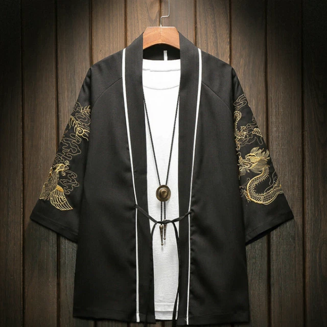Veste Kimono Japonaise Pour Homme - Broderie, Lin Et Coton - Neuf Avec étiquettes - Taille Unique Regular