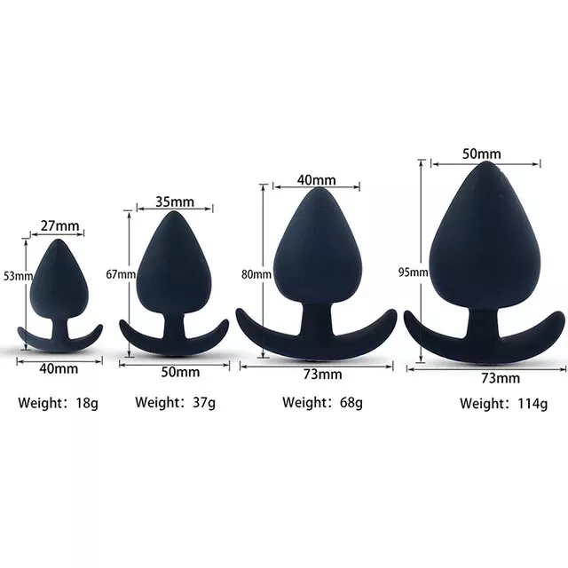 Ensemble de 4 plug-anal silicone noir tailles S, M, L,XL  gode avec poignée