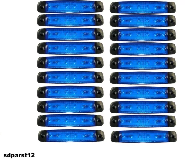 20x 24V 6 LED Luce Ingombro Blu Segnalatore Per Camion Tuning Lkw Posizione