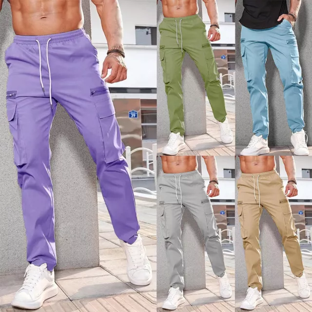 Pantaloni Della Tuta Jogger Pantaloni Cargo Pantaloni Elastico In Vita Spor ^