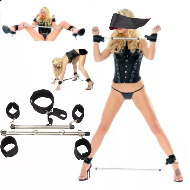 BDSM Spreader Bar Handcuffs Lockable Ankle Cuffs Restraints Slave Bondage Set