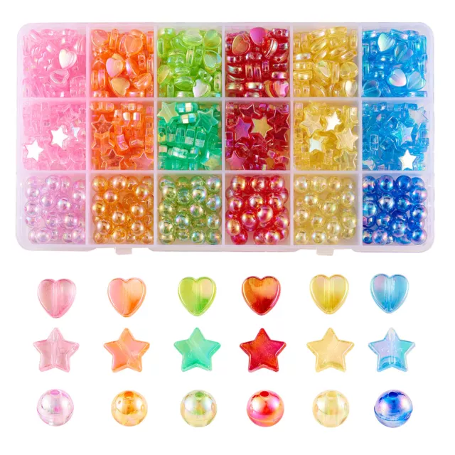 630x Transparent Acrylic Beads Star Round Heart Mixed for DIY Jewelry Making