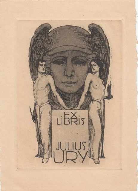 Exlibris Bookplate Radierung Erich Gruner 1881-1966 Maske Akt