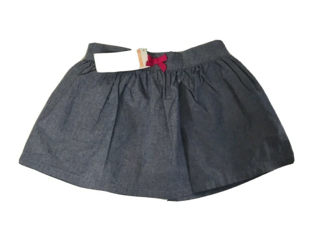 Gymboree Girl's Chambray Blue Skirt Size 4T Elastic Waist Pink Bow NEW