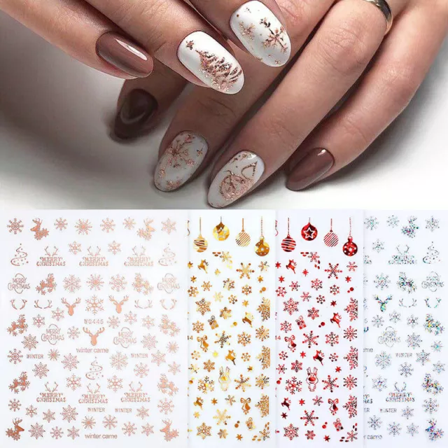 Nuevo/3D Uñas Manicura Navidad Pegatinas Deslizante Copos De Nieve Pegatinas <