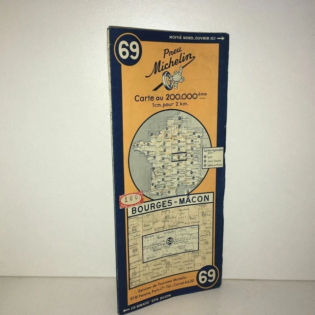 Carte Michelin N°69 – Bourges Mâcon – Édition 1944, Bel état, Collection