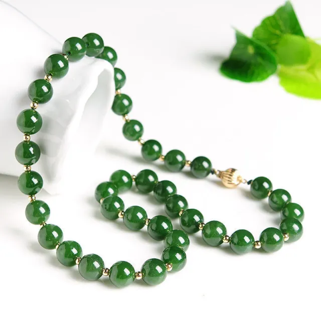 18" 36" 50" 6/8/ 10mm Brazilian Green Jade Round Gems Beads 14K GP Necklace AAA+