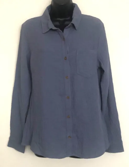 Matty M Ladies Long Sleeve Cotton Gauze Denim Blue Shirt Blouse Sizes S M L