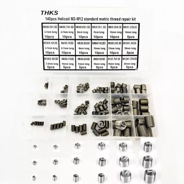 140 pcs Stainless Steel Thread Rethread Helicoil Kit for Thread Repair