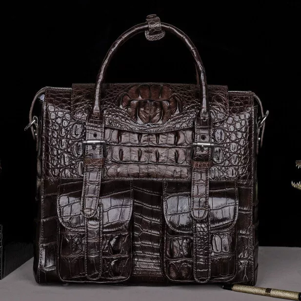 Real Original Crocodile Skin Briefcase Handbag , Men's Luxury Shoulder Bag