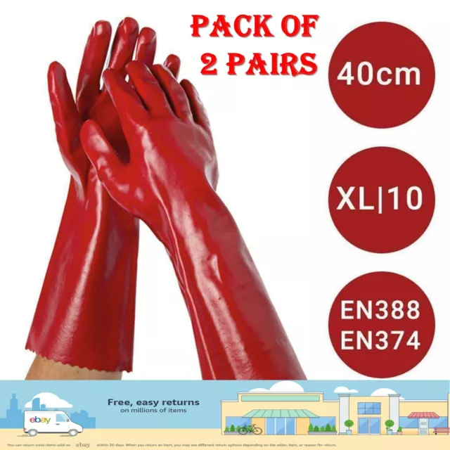 24x Red PVC Rubber Heavy Duty Gauntlet 16" Long Arm Chemical Safety Gloves XL