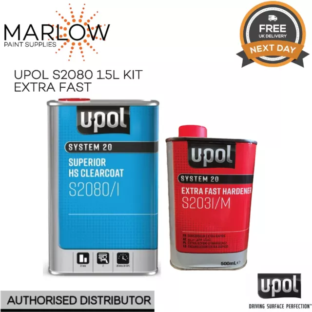 Upol S2080 Clear Coat Lacquer Hs 2K 1.5Ltr Kit - With S2031 Extra Fast Hardener