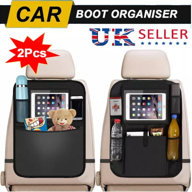 2x Car Back Seat Organiser Tablet Holder Storage Kick Mats Multi Pocket Tidy Bag