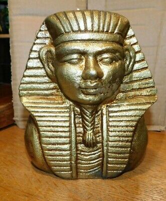 KING TUT CAST IRON EGYPTIAN COIN  BANK Pharaoh Sarcophagus Rusty Gold Paint