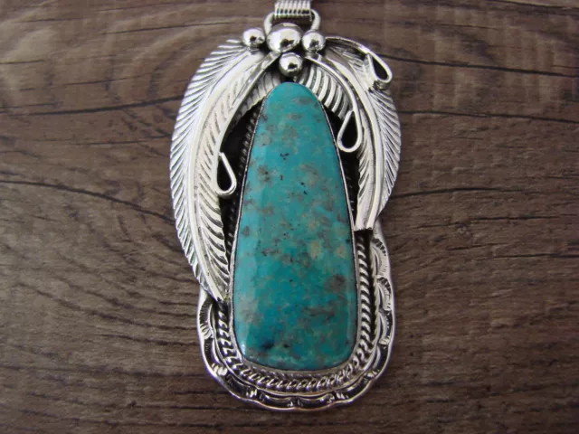 Navajo Hand Stamped Sterling Silver Turquoise Pendant -Davey Morgan 2