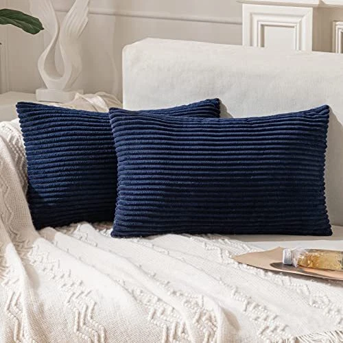 Pack of 2 Throw Pillow Covers with Corduroy Cushion Case 12x20 Cute and Soft