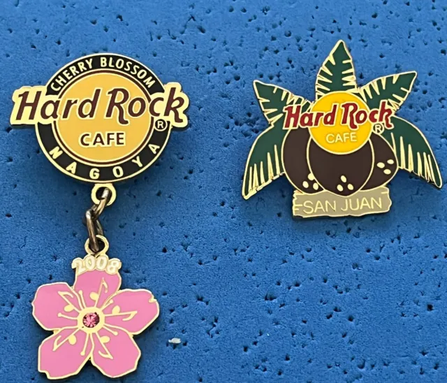 Hard Rock Cafe *NAGOYA & SAN JUAN* HRC LOGO BLOSSOM & COCONUTS PIN UNUSED