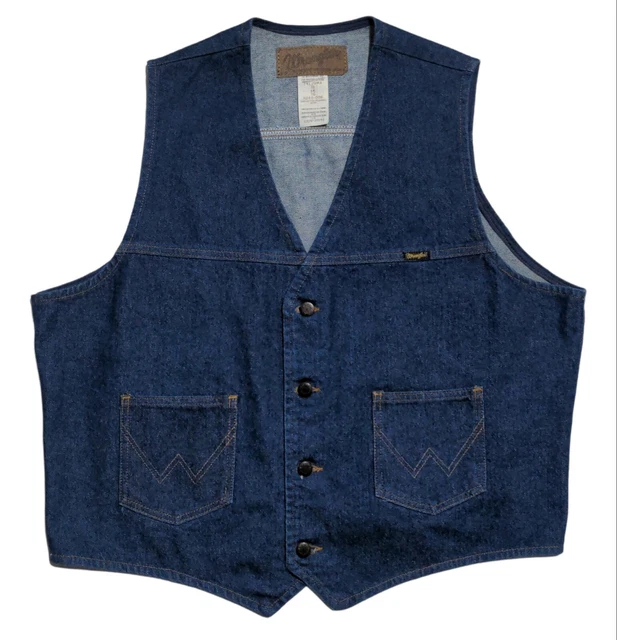Wrangler Mens Vintage XL Blue Denim Sleeveless Denim Cowboy Best EUC
