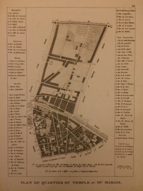 Paris, plan du quartier du Marais ou du Temple, gravure XVIIIe