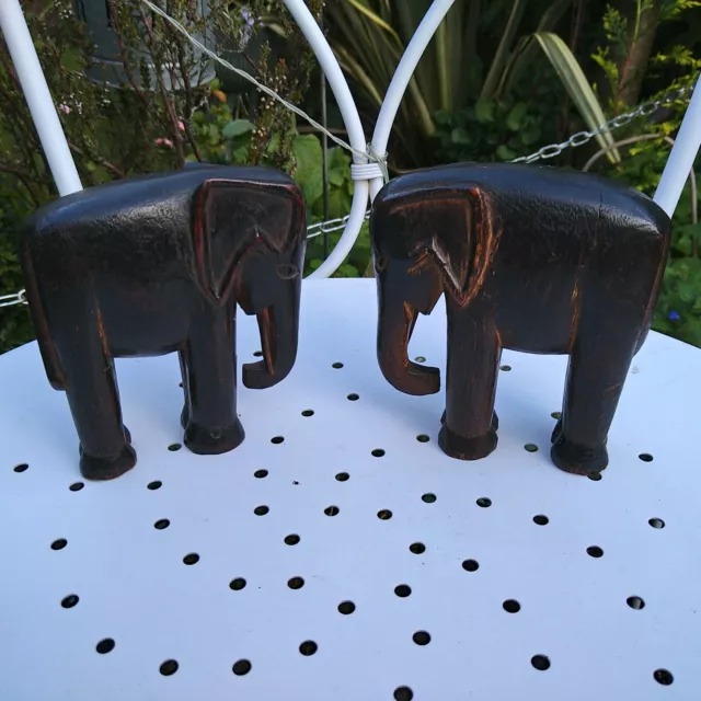 Three Antique Vintage Hand Carved Wooden African Tribal Art Elephant Figurines