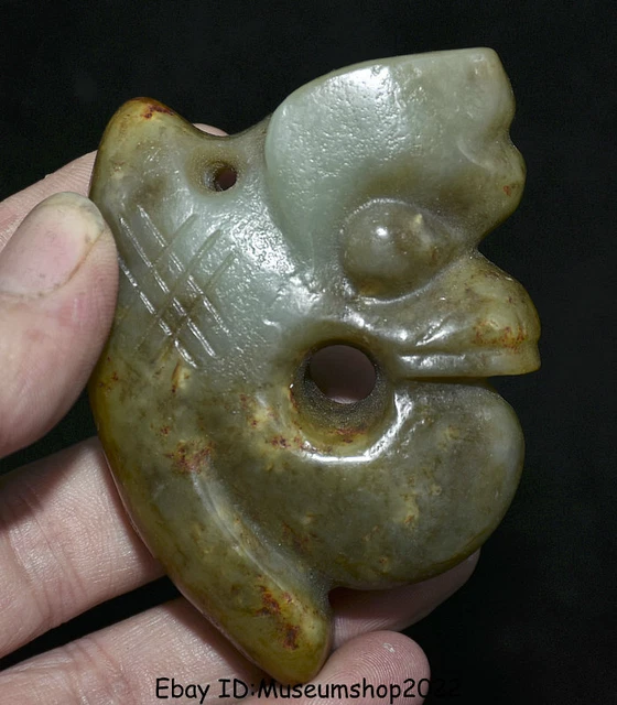 3.4" Old China Hongshan Culture Hetian Jade Carved Pig Dragon Gou Statue Pendant