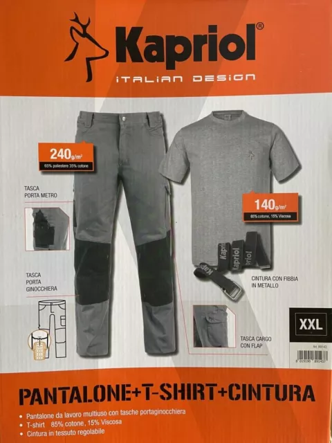 Kit Kapriol Pantalone Multitasche + T-Shirt + Cintura Da Lavoro Cotone  Work