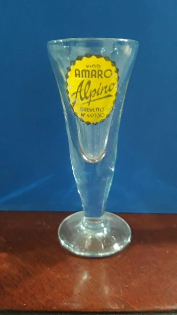 Bicchierino pubblicitario Amaro Alpino, colorato, perfetto.