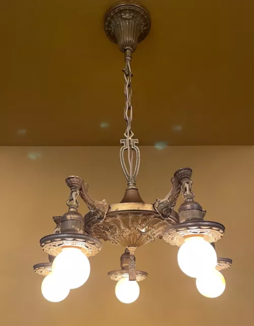 Vintage Lighting 1920s pan chandelier! Restored! LOVELY! 3