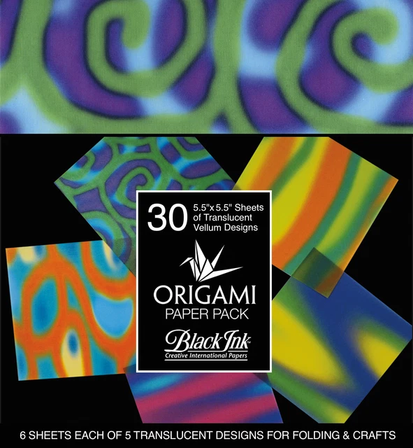 2er-Pack schwarze Tinte Origami Papierpackung durchscheinend 5,5""x5,5""-Funky Vellum 30 Blatt