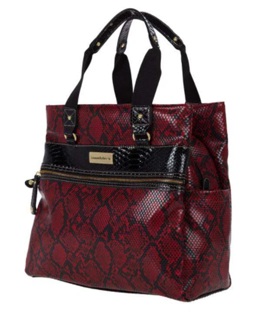 Samantha Brown Embossed Snake Print Metro Tote Organizer ~ Red/Black