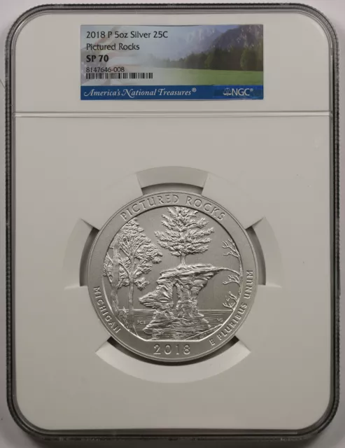 2018 P Pictured Rocks Silver 5oz 25C SP 70 NGC America the Beautiful ATB