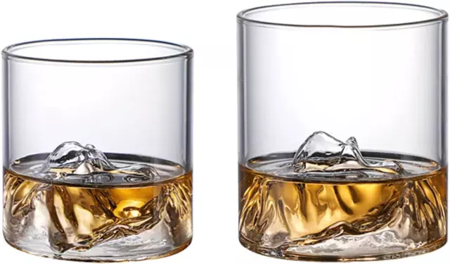 Whiskey Glasses Set of 2 with Mountain Imprint, Mountain Rocks Glass, Drinking G