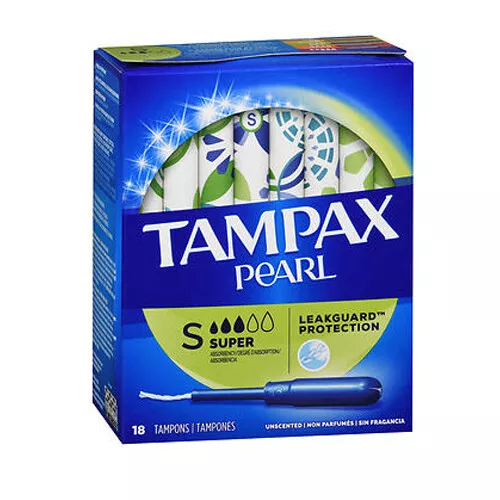 Tampax Pearl Tampons With Plastic Applicators Super Absorbency Unscented 18 each