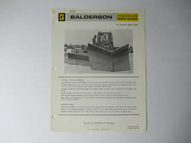 1978 CAT Caterpillar Balderson V-type snow plows specification sheet brochure